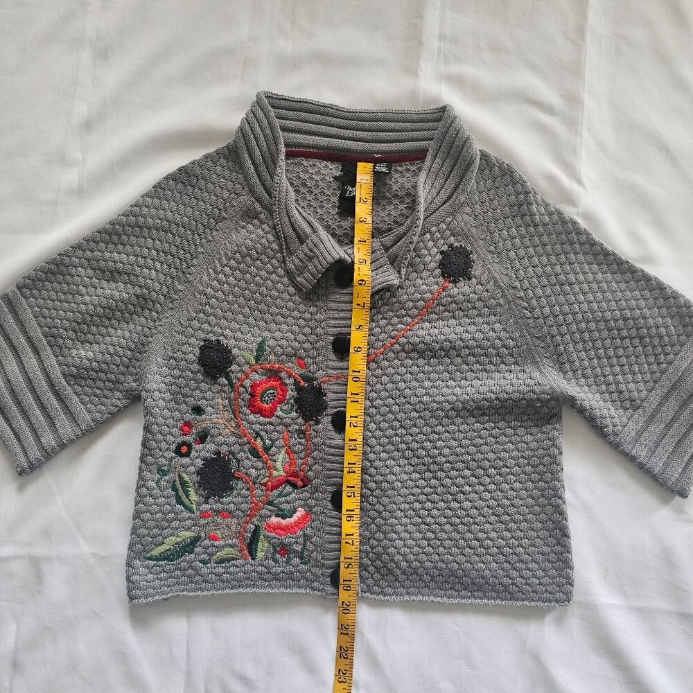 Nick & Mo Anthropologie Floral Embroidered Knit Cropped Cardigan Women's Medium - Picture 16 of 16